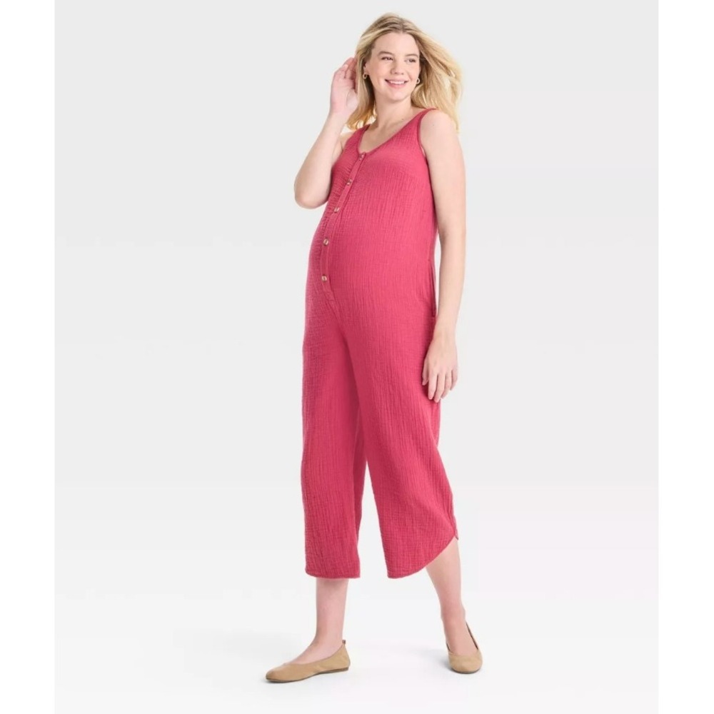 Isabel Maternity Gauze Jumpsuit Sz Medium Light Red Ankle Length Scoop Neck